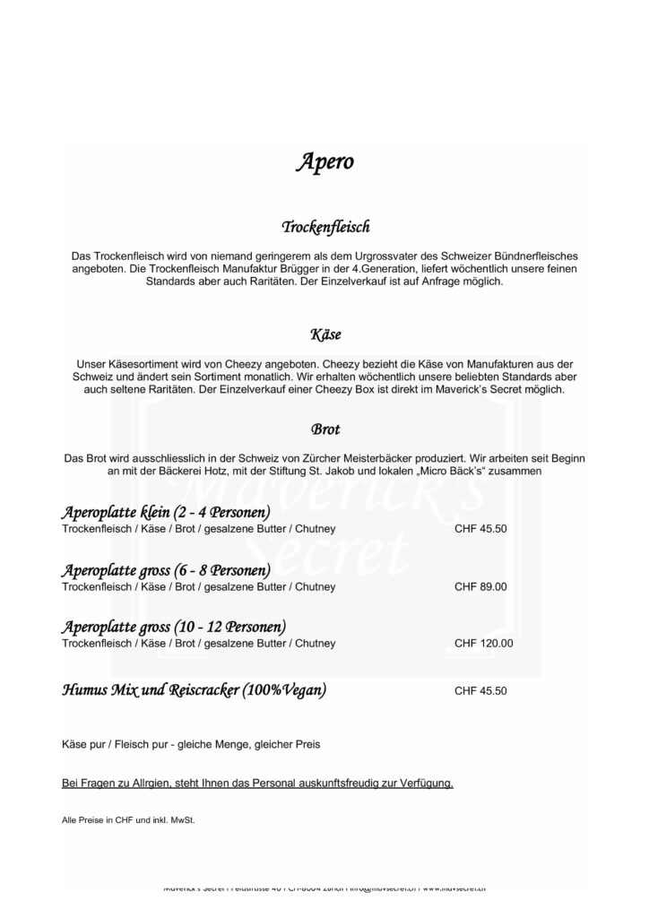 Mavericks Secret Apero Karte